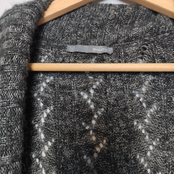 Smartset Open-Front, Short Sleeve Cardigan Dark Gray Medium - Picture 3 of 8